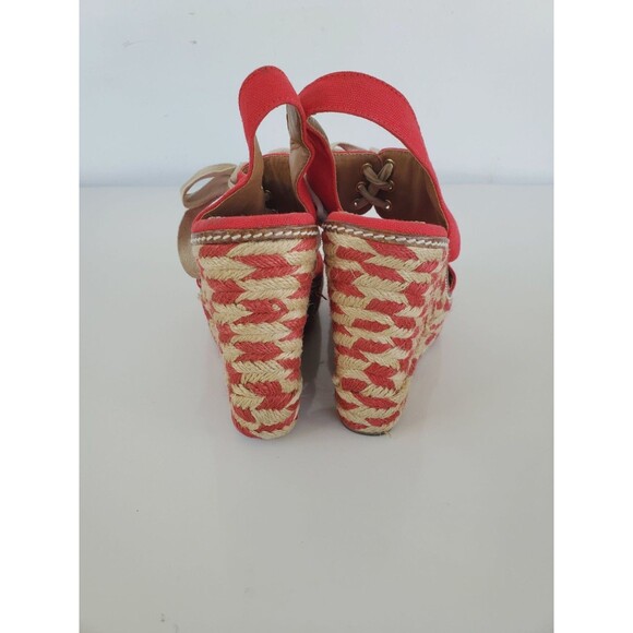 Tory Burch LINLEY Red Canvas Espadrille Wedge Sandals Size 10 M Shoes - Picture 9 of 12